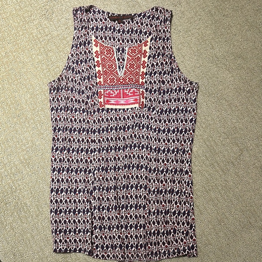 A Common Thread Patterned Sleeveless Top - Navy and Red